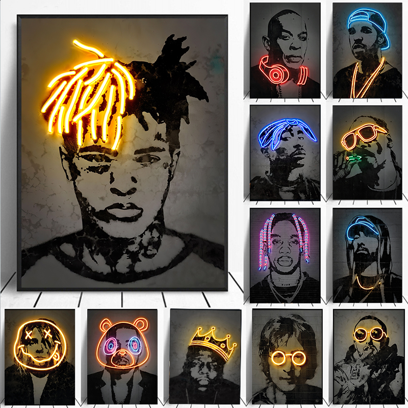 Photography Lighting Wall - Abstract Neon Rapper Star Posters 2Pac