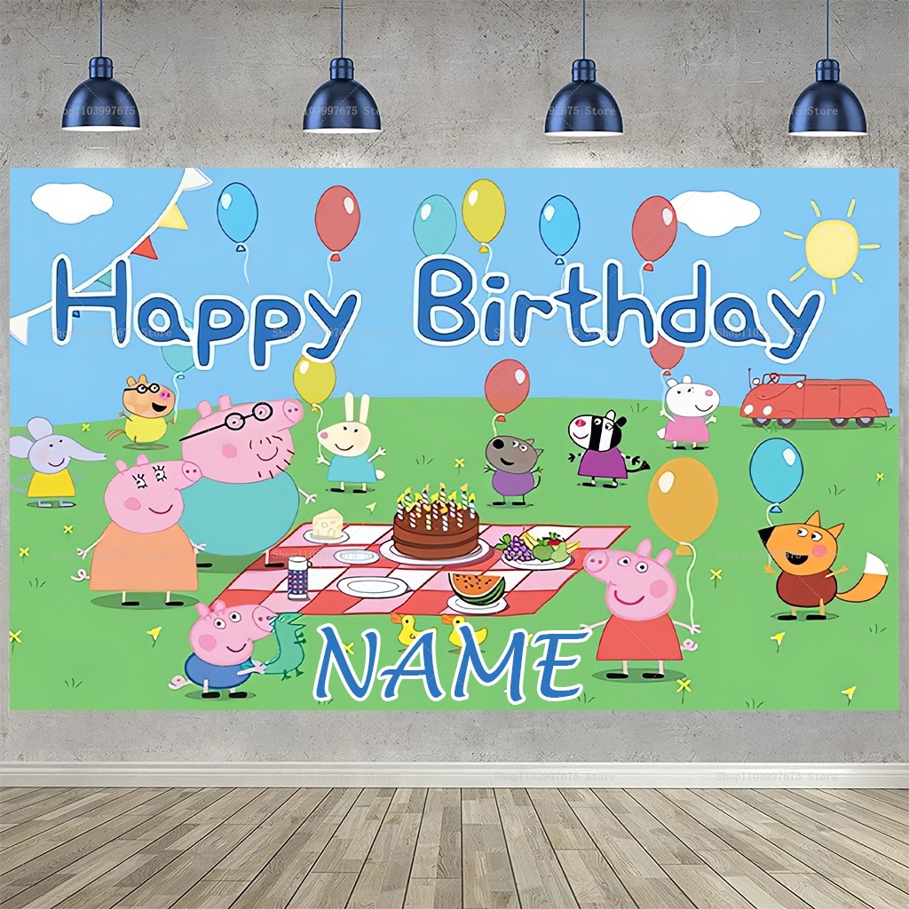 Custom Name Cartoon Peppa Pig  - Photography Lighting Backdrop 评论和价格