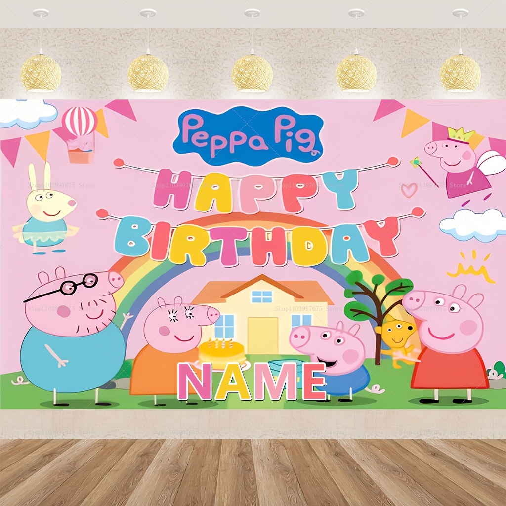 Custom Name Cartoon Peppa Pig  - Photography Lighting Backdrop 评论和价格