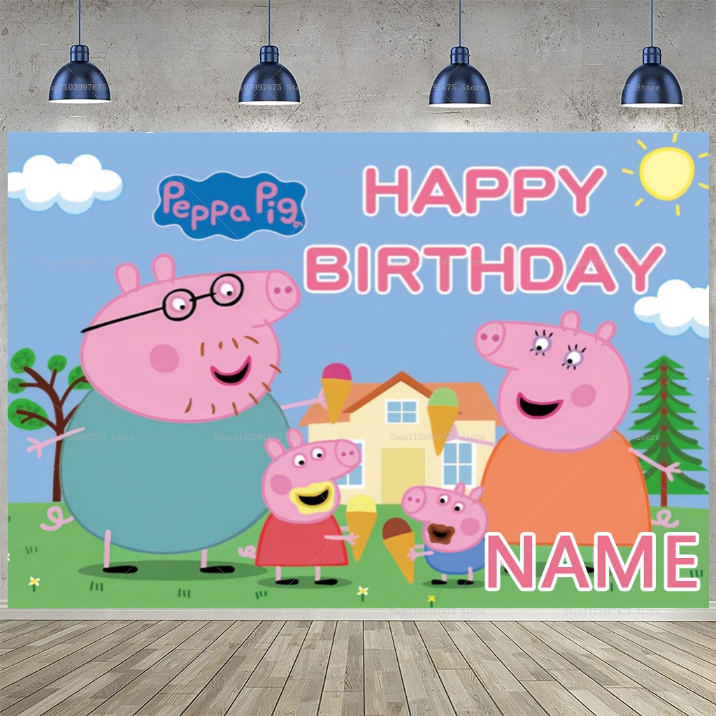 Custom Name Cartoon Peppa Pig  - Photography Lighting Backdrop 评论和价格